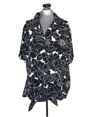 Women's Tanjay Black & White Floral Button Down Shirt Plus Size 16